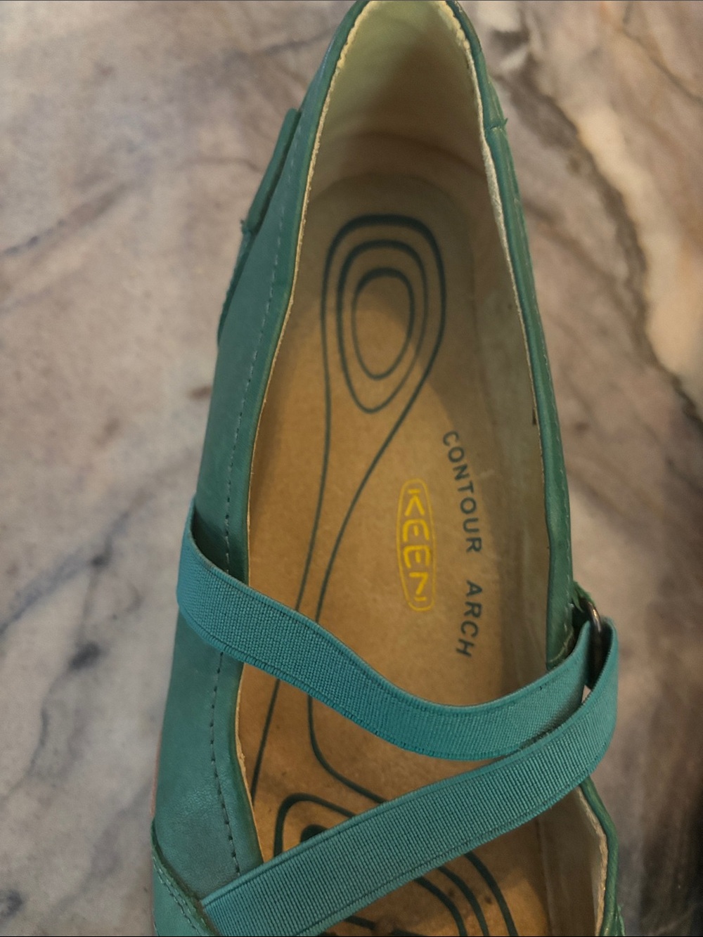 KEEN Teal Green Slip-On Flats with Elastic Cross Straps - Picture 5 of 9